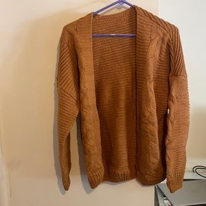 Small orange cable knit cardigan. Size small